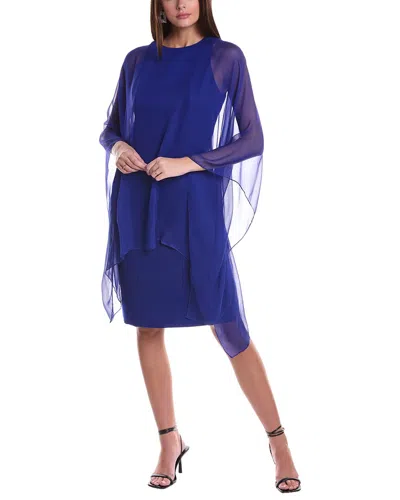 Teri Jon By Rickie Freeman Silk-layered Mini Dress In Blue