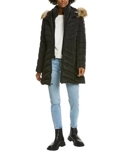 Laundry By Shelli Segal Chevron Quilted Coat In Black