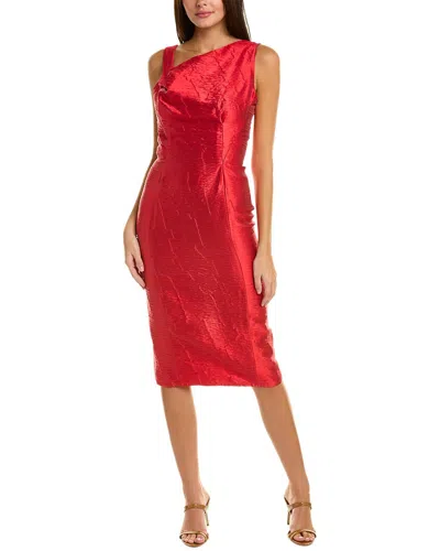 Oscar De La Renta Asymmetrical Silk-blend Sheath Dress In Red