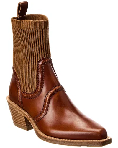 Chloé Nellie Texan Leather Bootie In Brown
