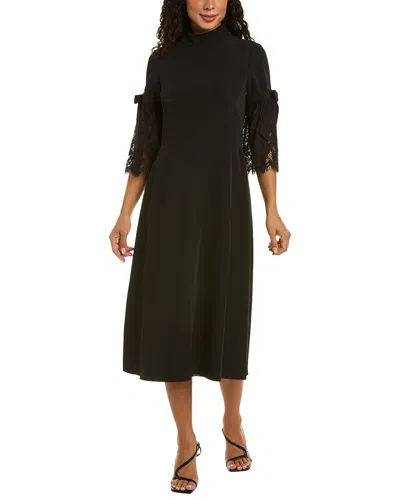 Mikael Aghal Bow Sleeve Midi Dress In Black