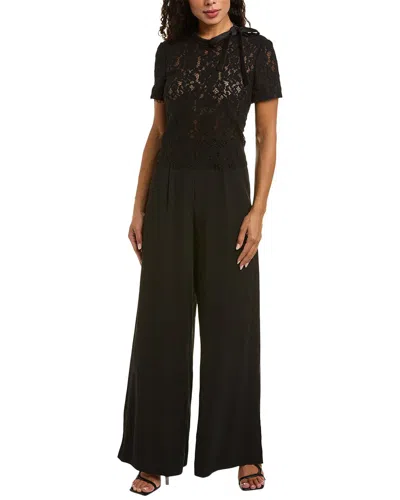 Mikael Aghal Corded Lace-paneled Crepe Jumpsuit In Black