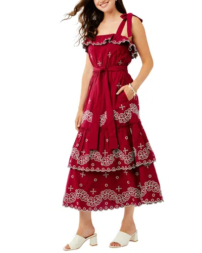 Roller Rabbit Peonia Embroidered Eleanor Dress In Red