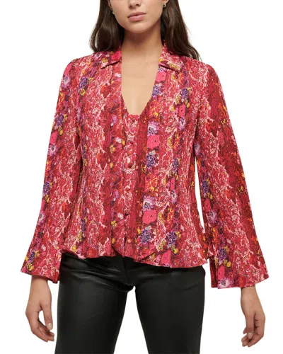 Derek Lam 10 Crosby Lilith Plisse Floral Blouse In Red