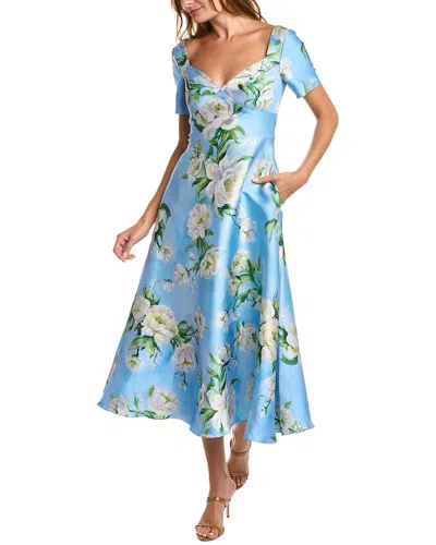 Theia Printed Mikado A-line Dress In Blue