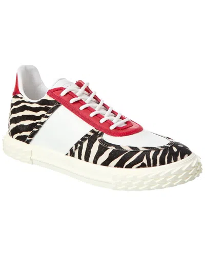 Giuseppe Zanotti Blabber Leather & Haircalf Sneaker In White