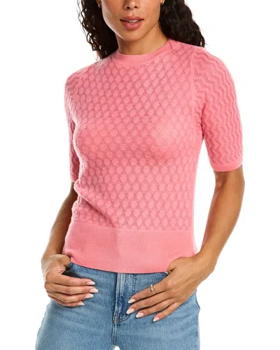 Lafayette 148 Cashmere Mixed Stitch Crewneck Sweater In Pink