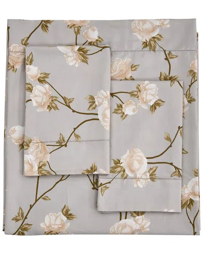 Melange Home Mélange Home 400tc Sateen Cotton Alabaster Rose Hemstitch Sheet Set In White
