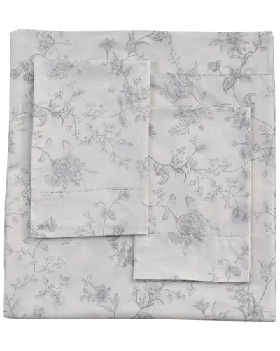 Melange Home Mélange Home 400tc Sateen Cotton Garden Bouquet Hemstitch Sheet Set In Grey