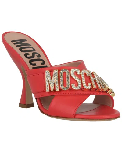 Moschino Crystal Logo Leather Mule In Orange