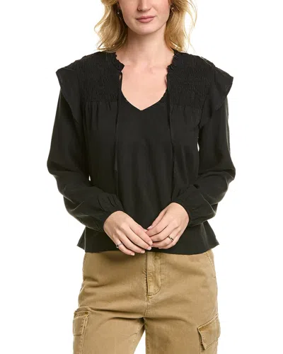 Bella Dahl Smocked Ruffle Pullover In Black