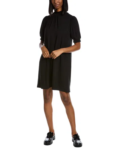 Lilla P Smock Neck Elbow Sleeve Mini Dress In Black