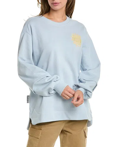 Ganni Isoli O-neck Drop Shoulder Layered Sweatshirt In Blue
