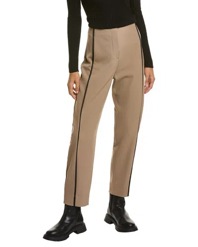 Ganni Twill Curved Leg Wool-blend Pant In Brown