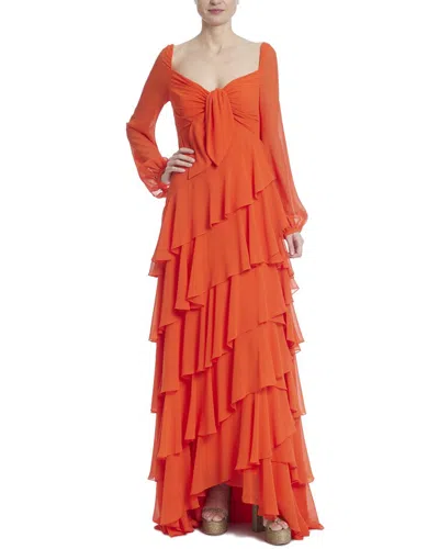 Badgley Mischka Ruffle Gown In Orange