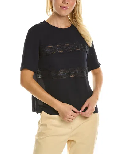 Rebecca Taylor Lace Silk T-shirt In Navy