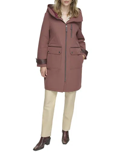 Andrew Marc Gemas Lightweight Parka Coat With Matte Shell And Faux Leather Details In Fig