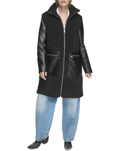 Andrew Marc Marc New York Tunis Pleather Trimmed Sherpa Coat In Black