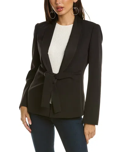 Donna Karan Satin Collar Tie-front Blazer In Black