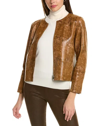 Lafayette 148 Griffith Leather Jacket In Brown