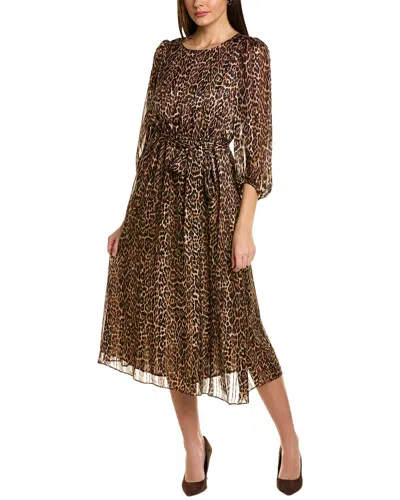 Anne Klein Chiffon Midi Dress In Brown