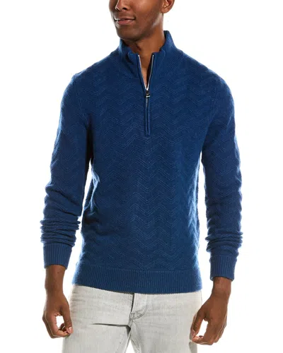 Kier + J Mock Neck Quarter-zip Wool & Cashmere-blend Pullover In Blue