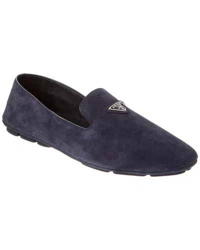 Prada Logo Suede Loafer In Blue