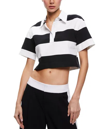 Alice And Olivia Treva Cropped Polo Shirt In White