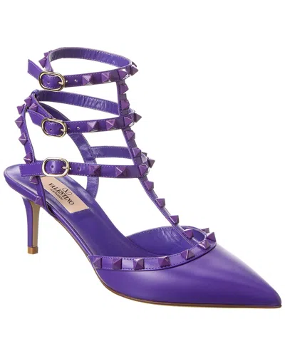 Valentino Garavani Rockstud Caged 65 Leather Ankle Strap Pump In Purple