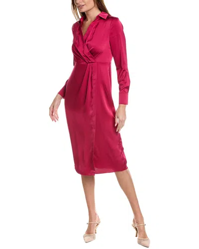 Nicole Miller Satin Faux Wrap Dress In Pink