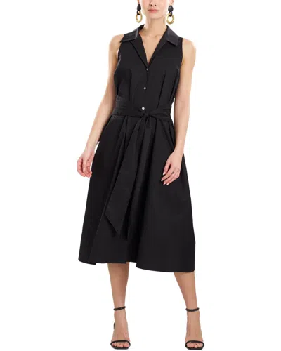 Natori Belted Cotton Poplin Midi Shirtdress In Black