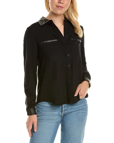 T Tahari Collared Button-down Shirt In Black