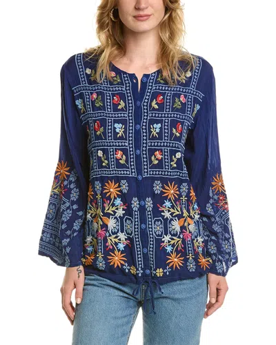 Johnny Was Women's Wyatt Floral-embroidered Button-front Blouse In Blue
