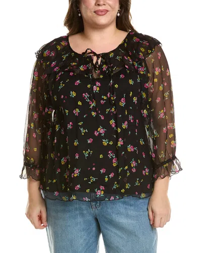 Johnny Was Plus Fernanda Silk Peasant Blouse In Black