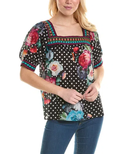 Johnny Was Polkalona Square Neck Park Blouse In Black