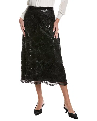 Anne Klein Sequin Mesh A-line Skirt In Black