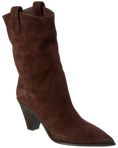 Aquazzura Boogie Cowboy 70 Suede Bootie In Brown