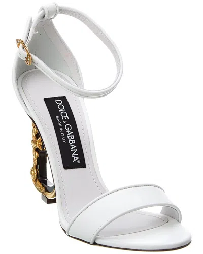 Dolce & Gabbana Baroque Leather Sandal In White