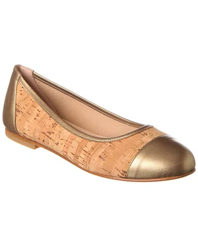 French Sole Venice Cork & Leather Flat In Gold