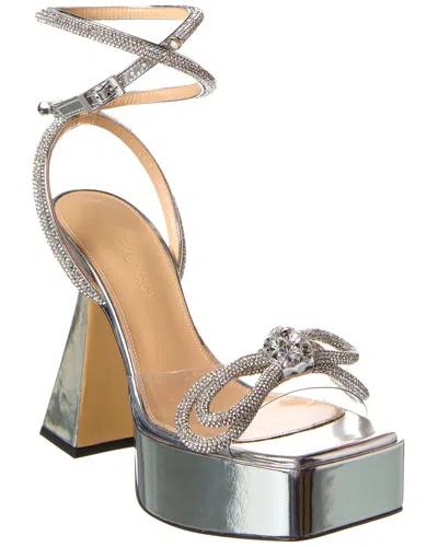 Mach & Mach Double Bow Leather & Vinyl Platform Sandal In Silver