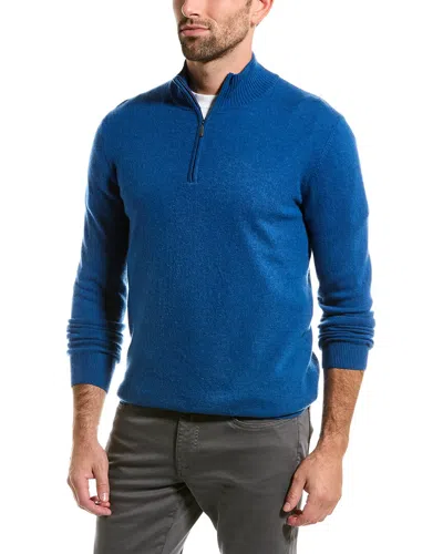 Forte Cashmere 1/4-zip Cashmere Mock Sweater In Blue