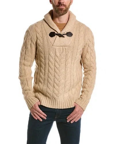 Loft 604 Cable Wool Shawl Collar Sweater In Beige