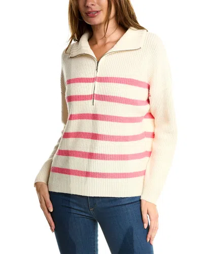 Forte Cashmere Striped Rib Mock Neck Wool & Cashmere-blend 1/2-zip Sweater In White