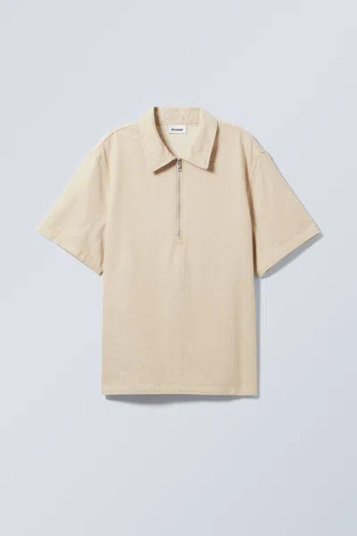 Weekday Relaxed Linen Blend Short Sleeve Shirt In Neutral