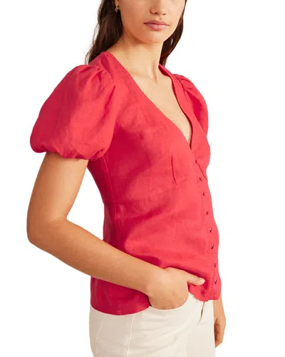 Boden Fitted Linen V-neck Top In Red