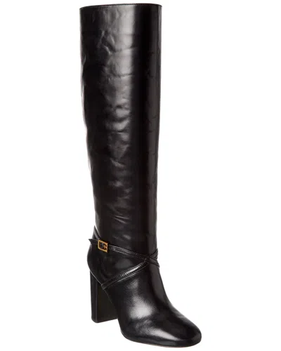 Tory Burch Pull-on Leather Knee-high Boot In Black