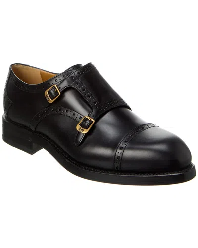 Gucci Decorative-stitching Almond-toe Monk Shoes In Black