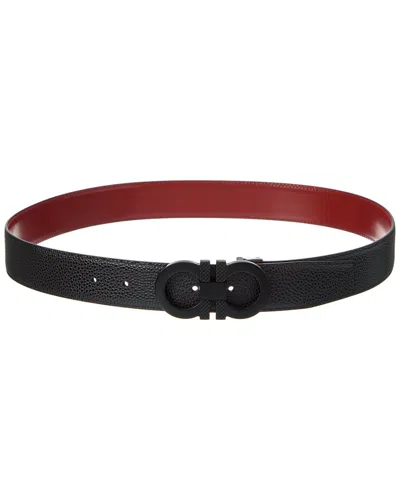 Ferragamo Gancini Reversible & Adjustable Leather Belt In Black