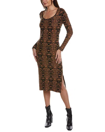 Elie Tahari Jacquard Slim Midi Dress In Brown