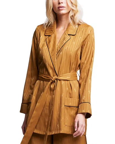 L Agence Skyler Belted Satin-jacquard Jacket In Mustard